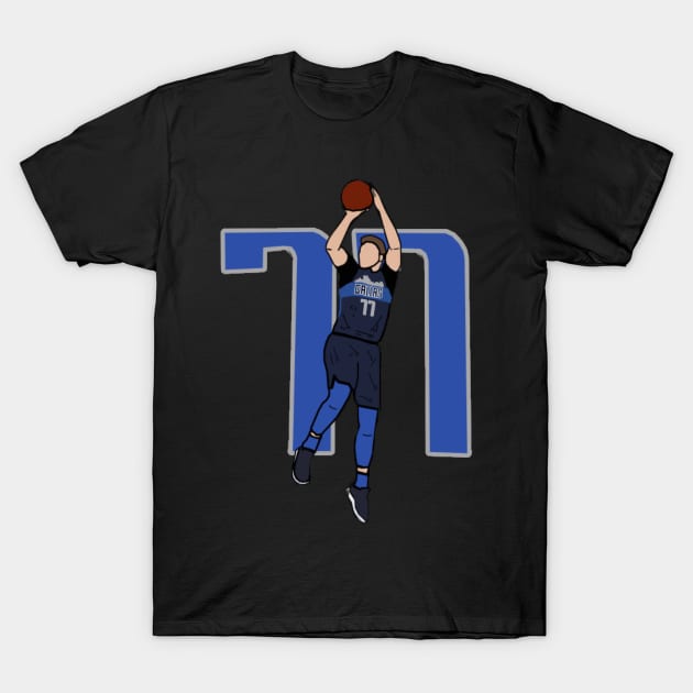 Luka Doncic 77 Fadeaway Jumpshot - NBA Dallas Mavericks T-Shirt by IveyEricssonArt